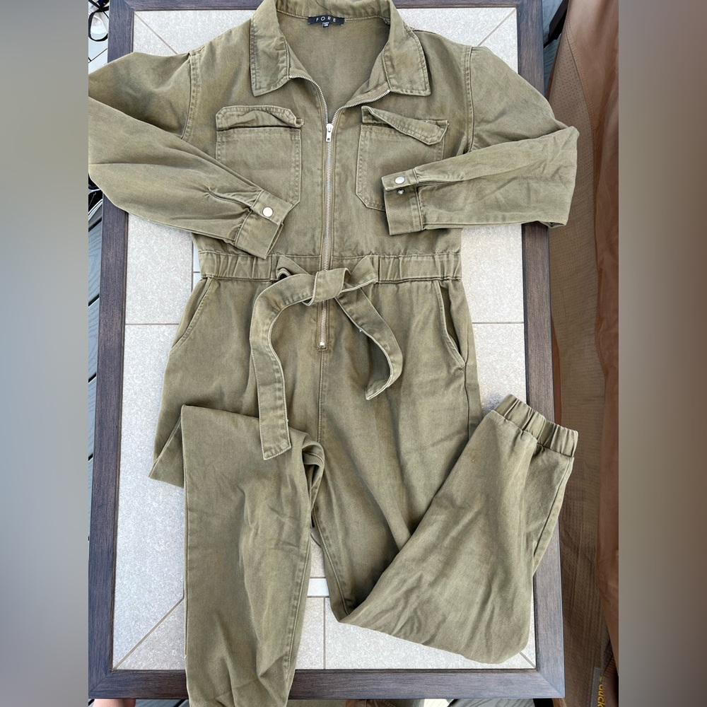 Hunter Green Denim Utility Jumpsuit!